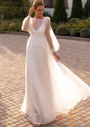 Two Pieces Ivory Satin Organza Civil Wedding Dress